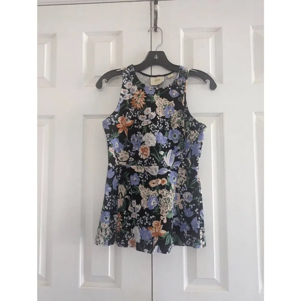 ANTHROPOLOGIE MAEVE Brenner Floral Sleeveless Tank Top with Buttons